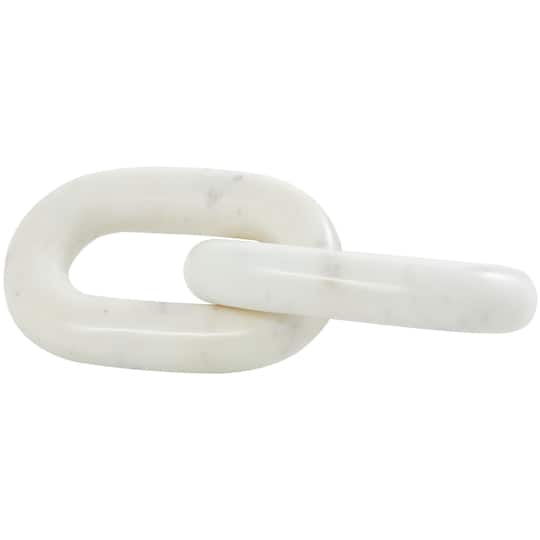 9" White Marble Geometric 2 Link Chain Sculpture Décor